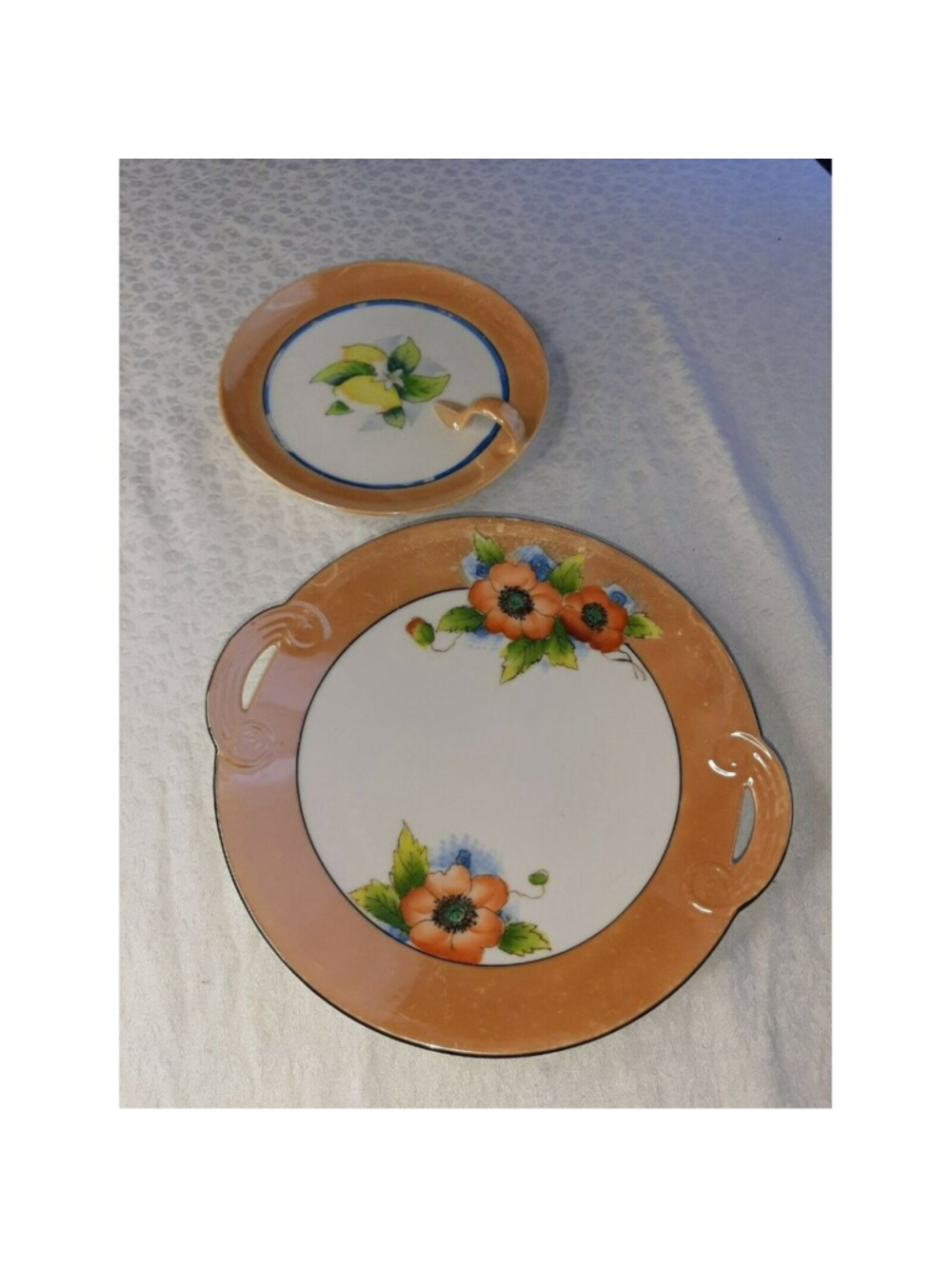 Vintage NORITAKE 2 Morimura Orange Lusterware Plates Hand painted